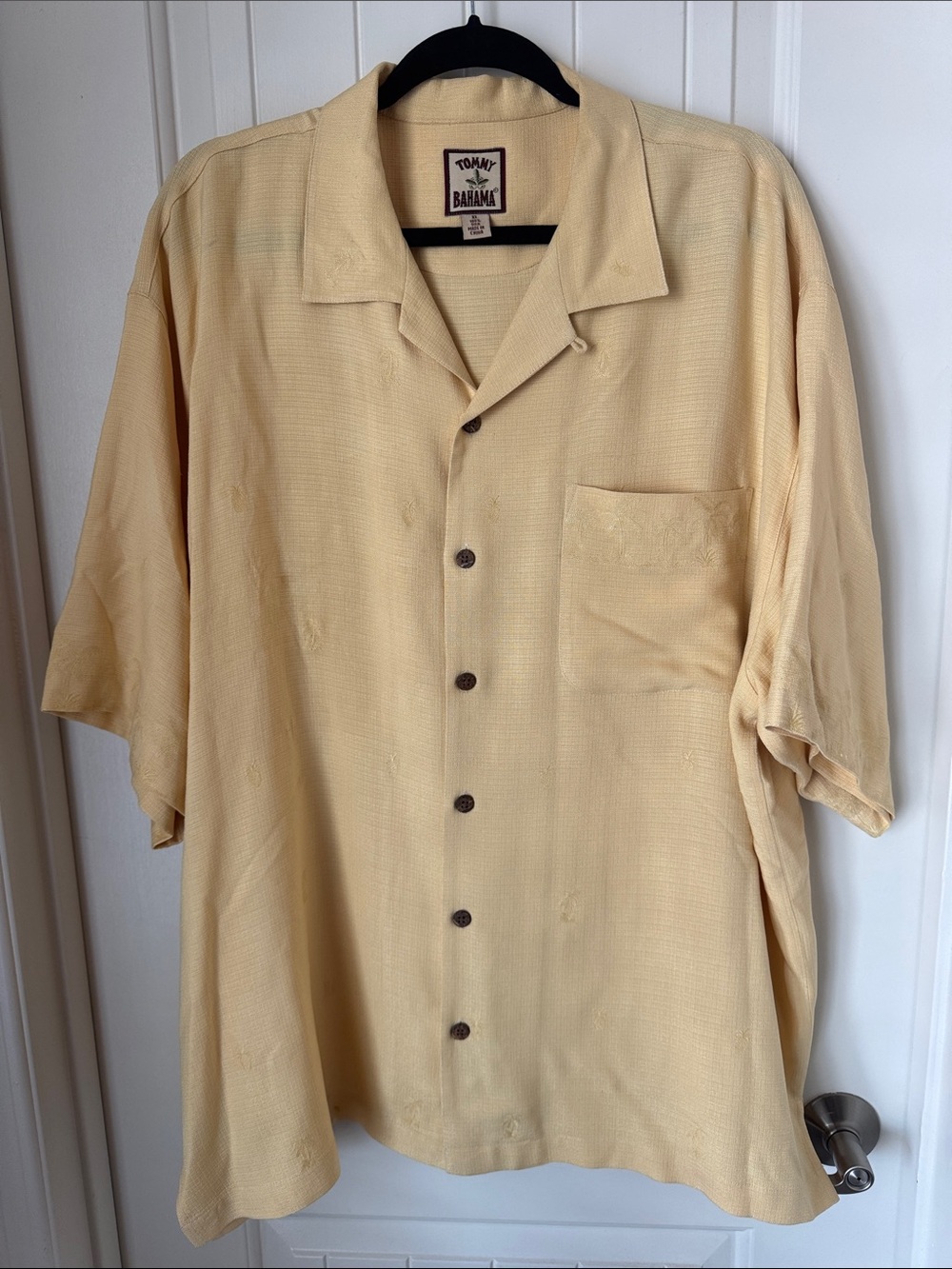 Tommy Bahama Short-Sleeve Embroidered Palm & Pineapple Camp Shirt in Pale Yellow